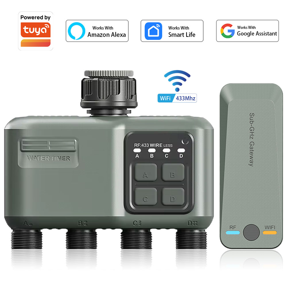 Smart Garden Sprinkler System - 4 Outlet Programmable Water Timer for